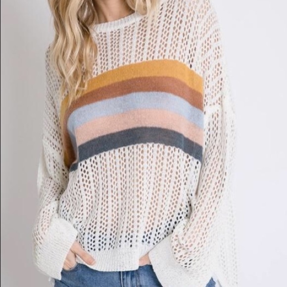 Sweaters - Boutique ColorBlock Relaxed Fishnet Knit Sweater